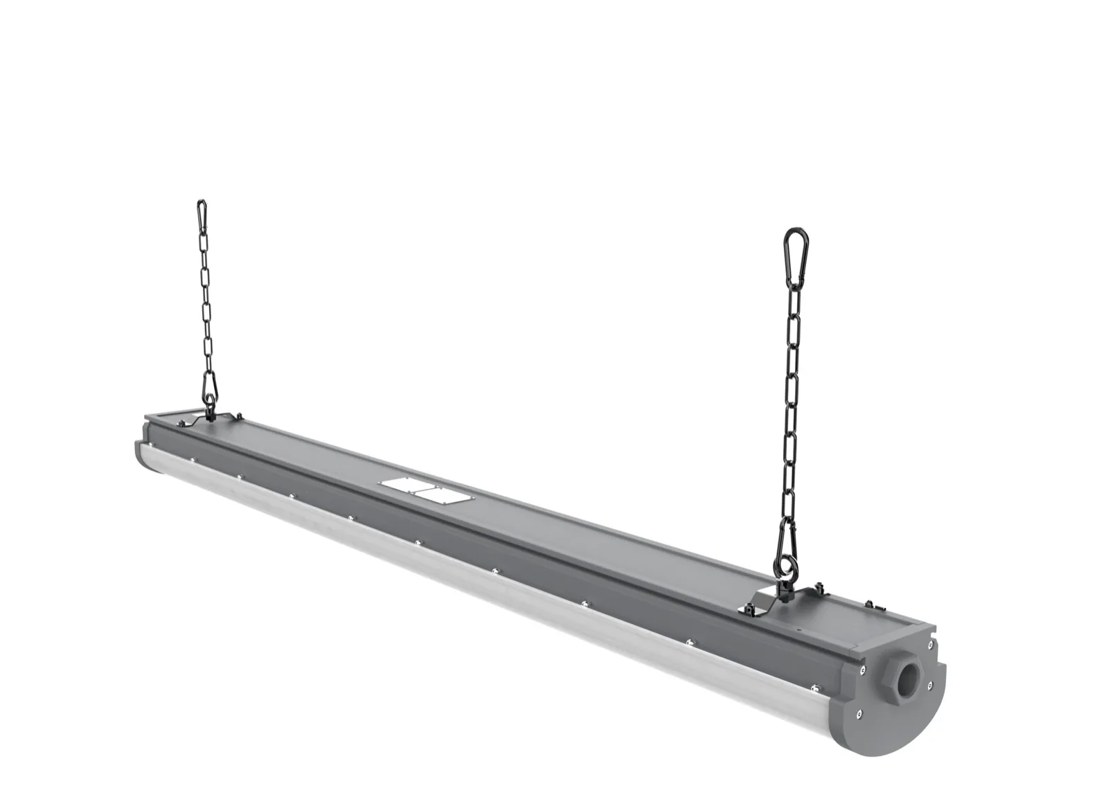 Suspended explosion-proof linear luminaire for a food processing line
