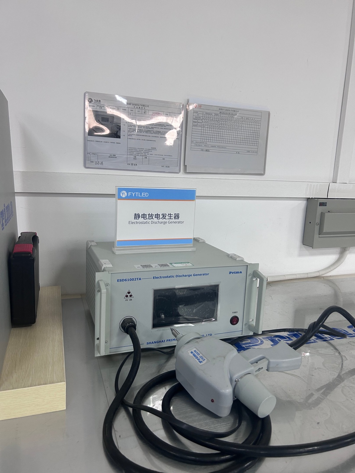 Electrostatic discharge generator ESD61002TA testing LED driver and control board to IEC 61000-4-2
